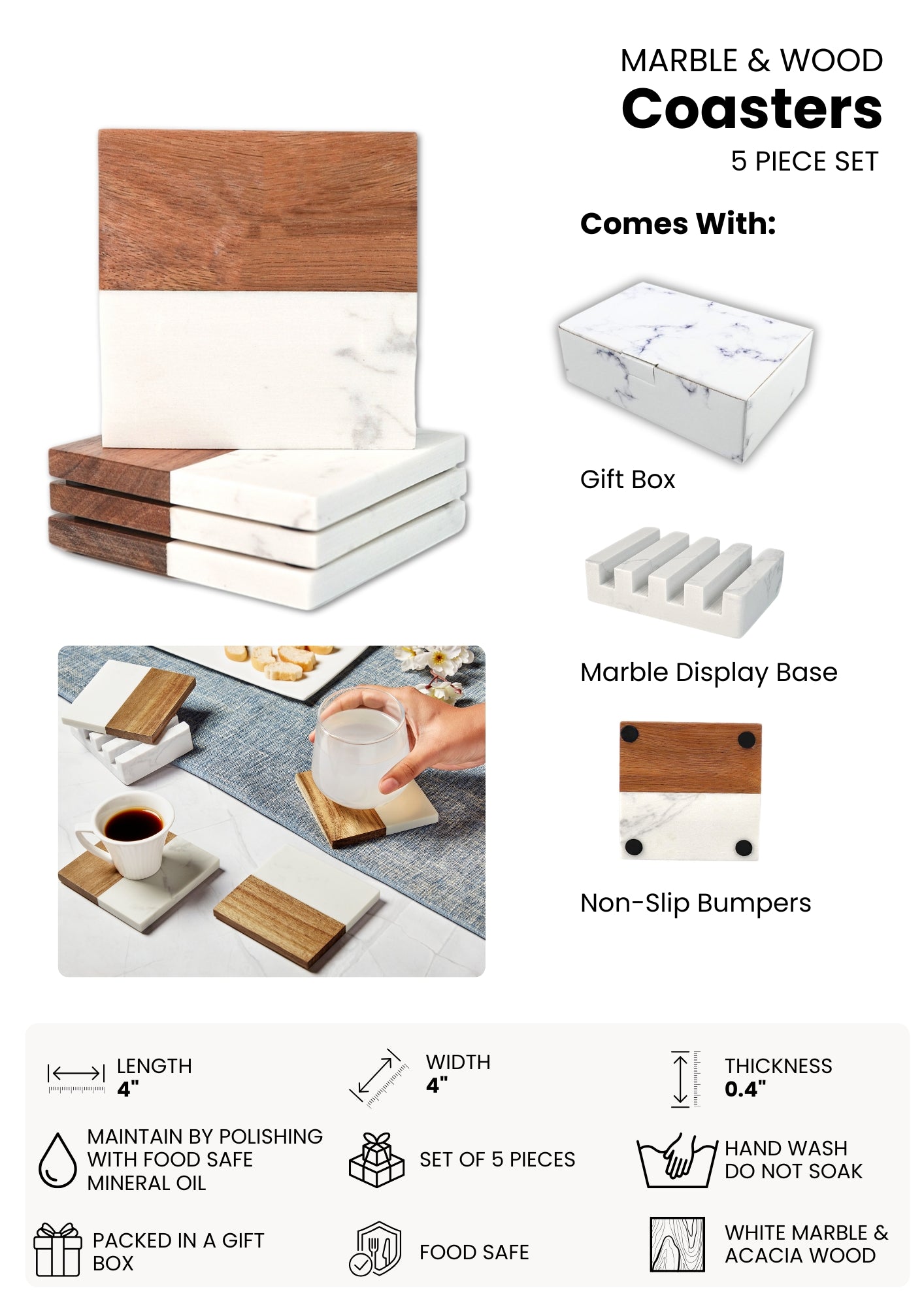 Elegant Marble and Acacia Wood Charcuterie Board Set