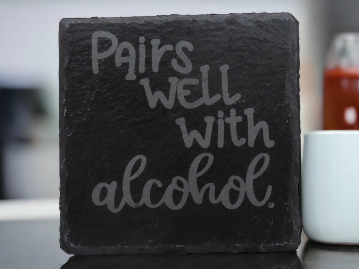 Quirky Slate Coasters - Laser Engraved Alcohol Quotes (Set of 4)