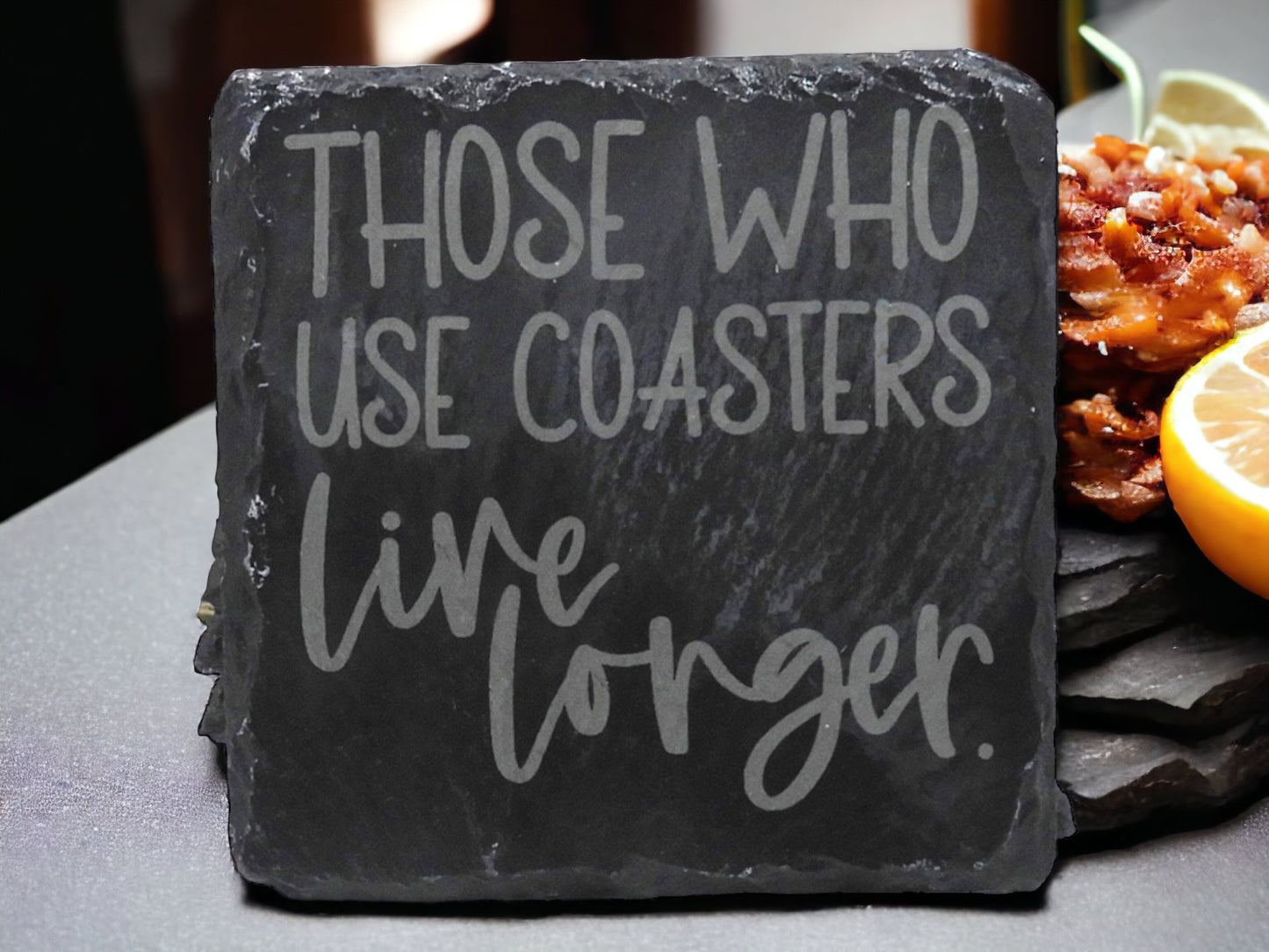 Quirky Slate Coasters - Laser Engraved Alcohol Quotes (Set of 4)