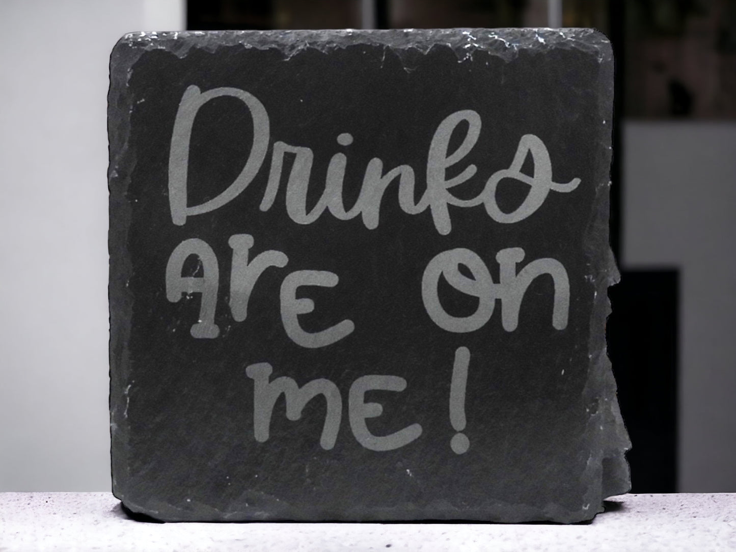 Quirky Slate Coasters - Laser Engraved Alcohol Quotes (Set of 4)