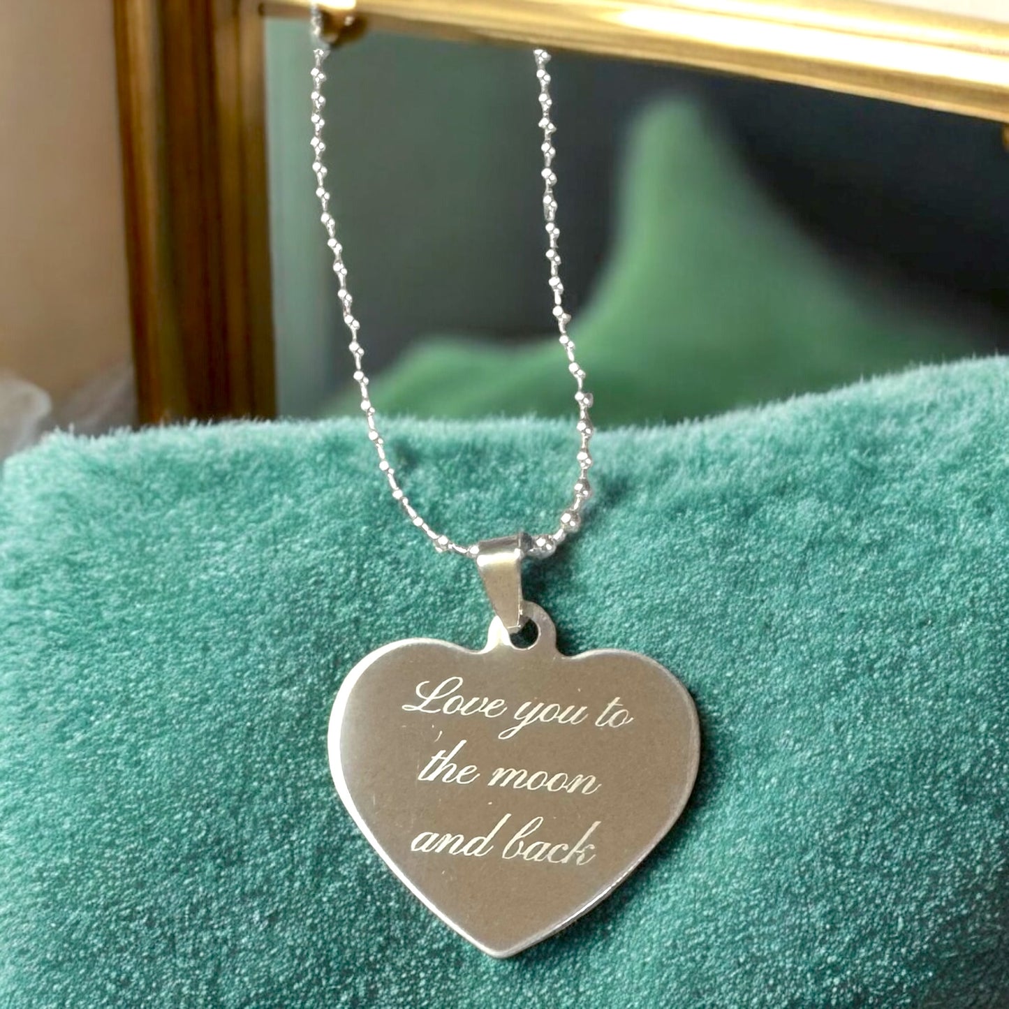 Heart Shaped Dog Tag Pendant Stainless Steel Engraved Heart Pendant
