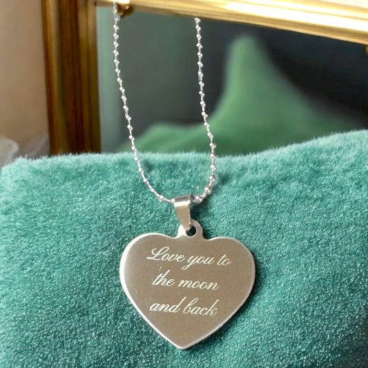 Heart Shaped Dog Tag Pendant Stainless Steel Engraved Heart Pendant