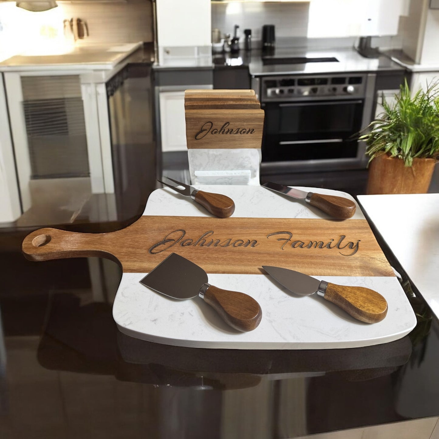 Elegant Marble and Acacia Wood Charcuterie Board Set